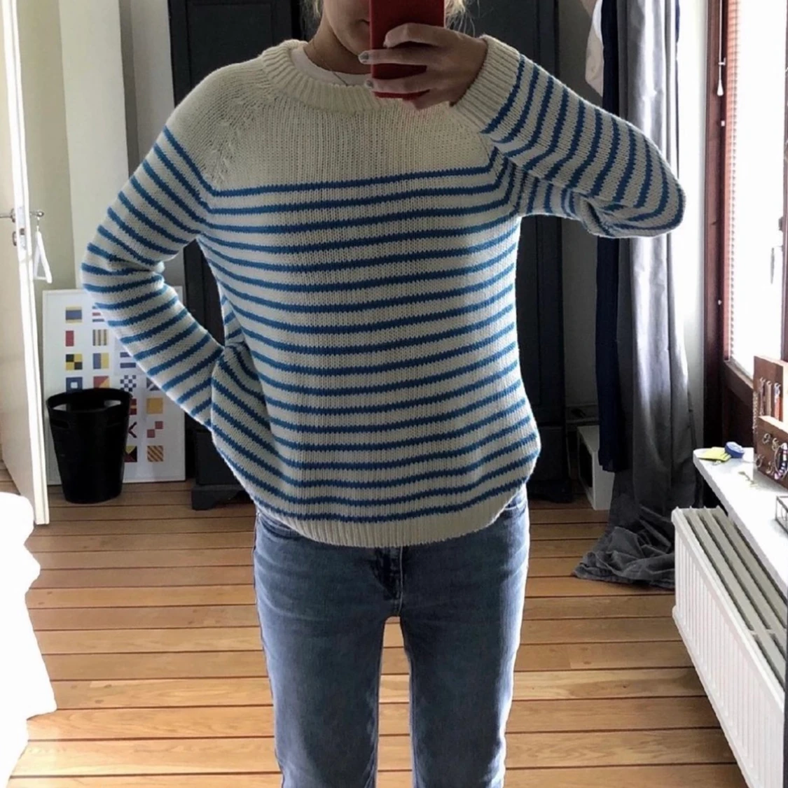 Stickad randig tröja - 90