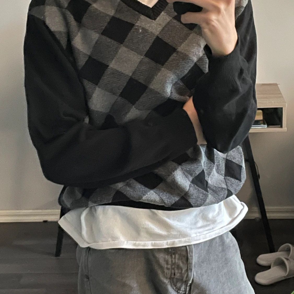 Svart rutig tröja  - 90