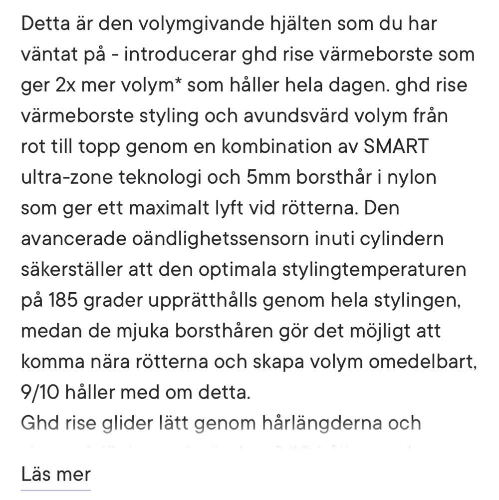 Säljer min ghd hot brush, använd endast en gång. Kvitto finns. Perfekt om man vi ha ett fint naturligt resultat med mycket volym, går både att göra lockar men också bara få det naturligt ”fön borstat” . Övrigt.