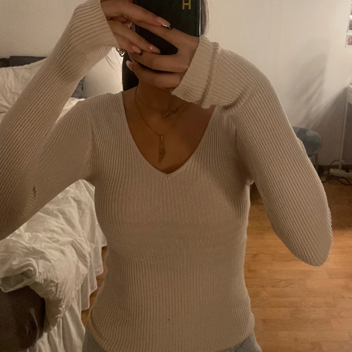 Beige ribbad topp - 90