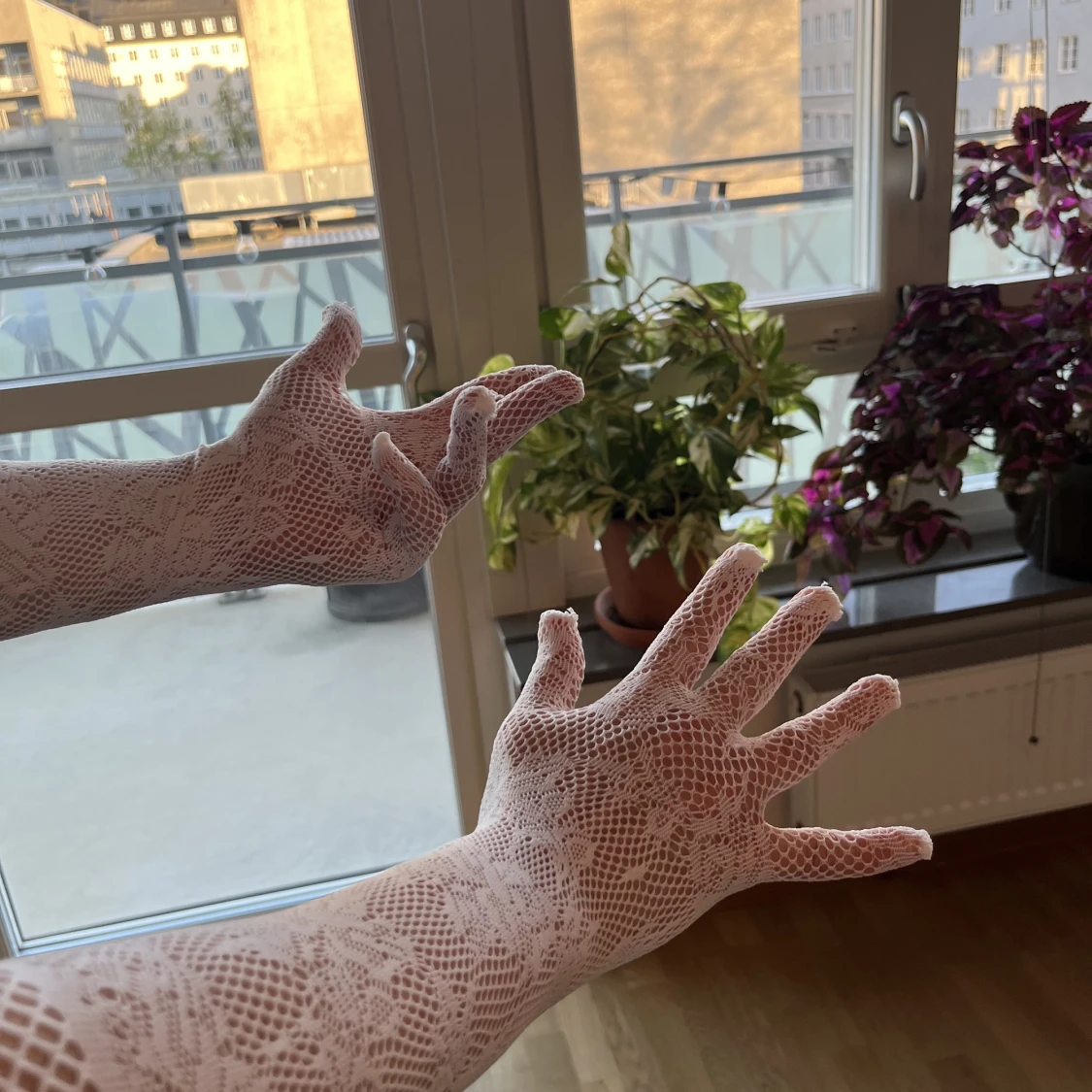 Näthandskar Vita Spets Blommor - 91