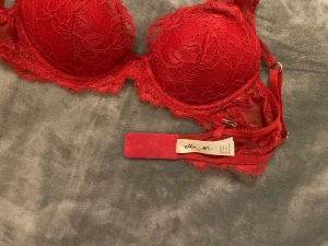 Röd spets-bh - Jag säljer min fina, röda spets-bh från Lindex 💕 Den säljs då den inte kommer till användning och är därför i mycket bra skick! Den köptes för 400 kr. Den är lite mörkrödare än vad som syns, fler bilder kan skickas. Hör av dig vid frågor eller intresse ❤️
