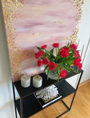 Tavla målning abstrakt rosa guld - Säljer vacker akryl tavla i storlek 80cm x 100cm.  Avhämtning helst, men kan fraktas vid behov.