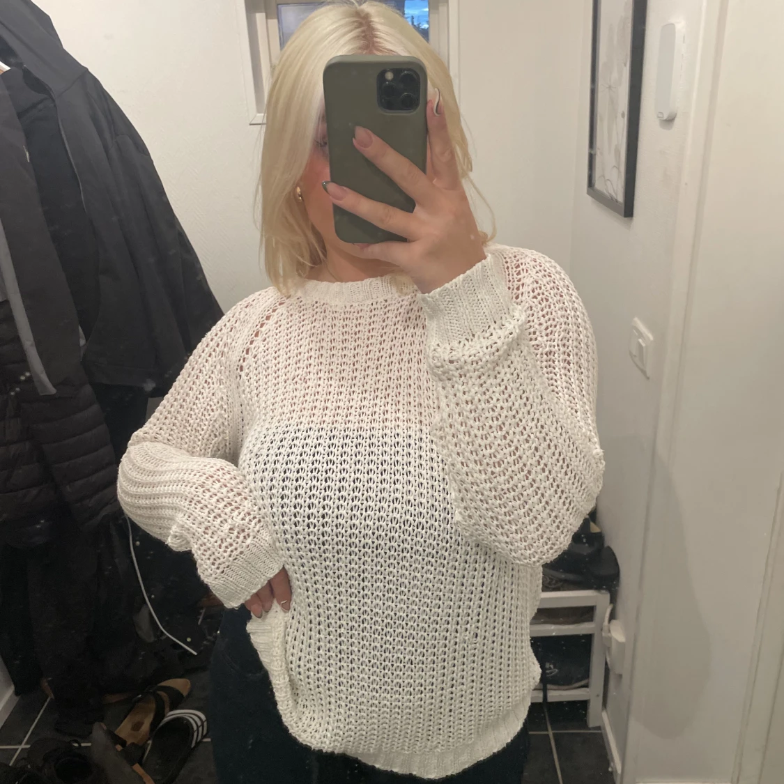 Vit stickad tröja  - 90