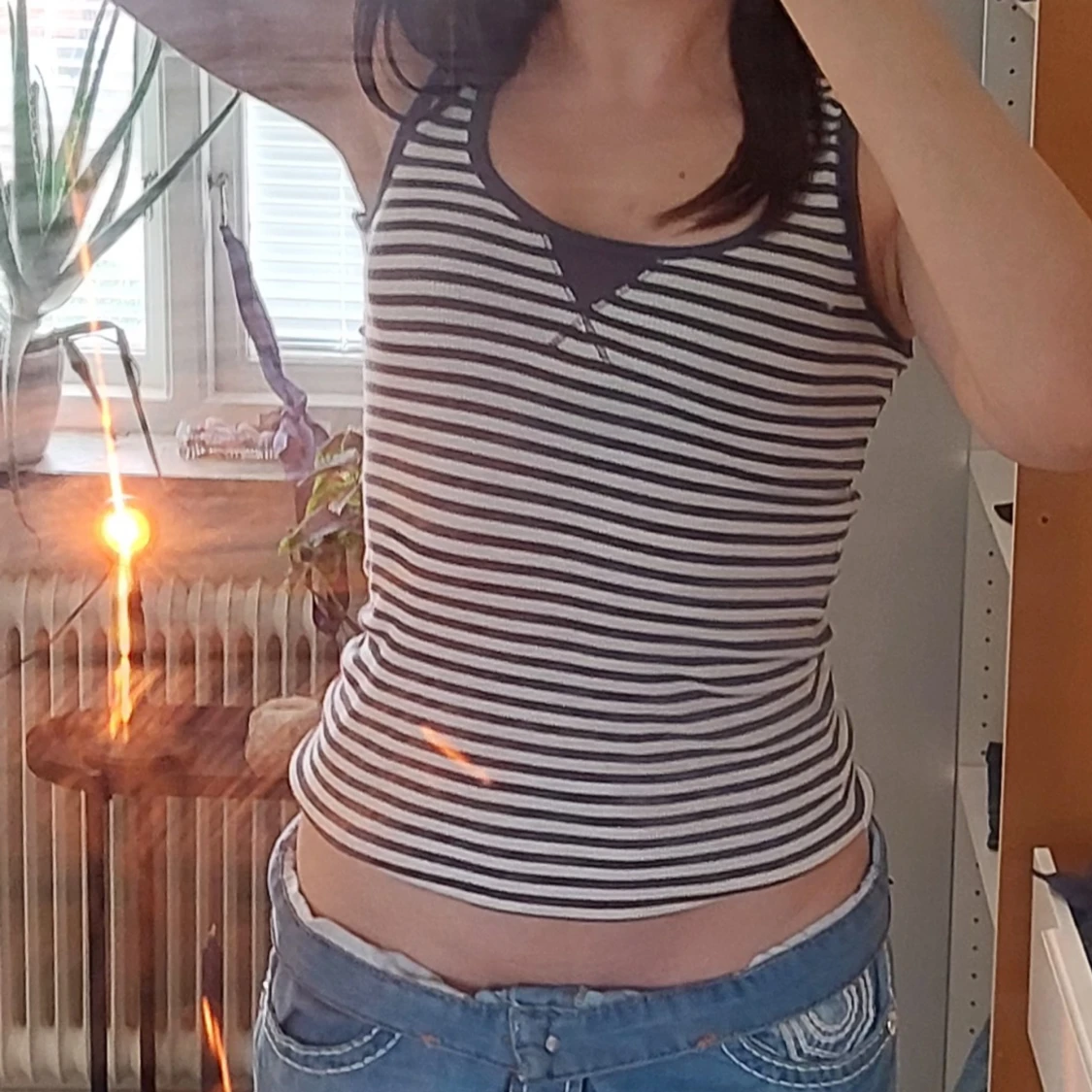 Vit och blårandigt Linne🩵🤍 - 90