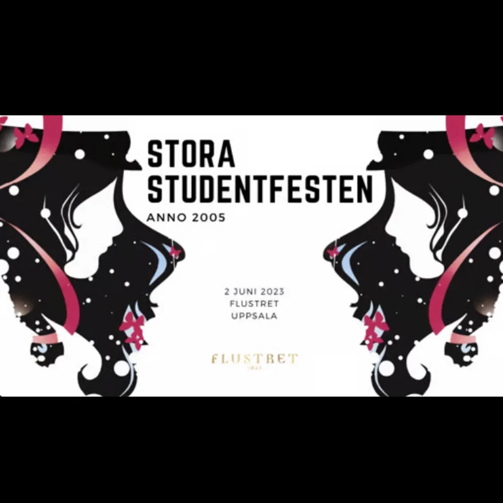 Säljer en biljett till stora studentfesten på flustret i Uppsala. 2/6-23 och insläpp från 20:30. E-biljett som skickas direkt efter köp! Högst bud gäller, startpris: 600kr. Övrigt.