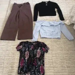 De två långarmade tröjorna är från H&M och byxorna och den kortarmade tröjan är från Lindex. Kläderna är ändast använda några gånger.  100kr för allt. 