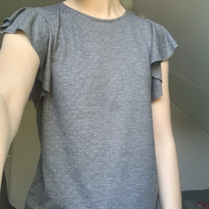 T-shirt - Säljer nu denna söta gråa T-shirt med prickar på och lite volang vid axlarna. Fint skick och gratis frakt om man använder ”köp nu” idag (4 juni 2023) 💕