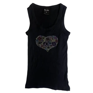 Just Love linne  - Svart figurnära ribbat linne med strass 🩷Passar även XS!