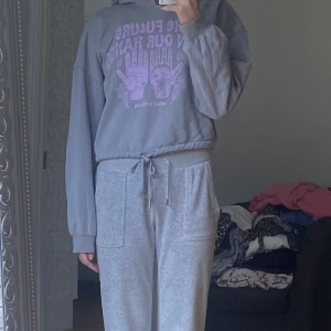 En grå tröja med lilla tryck, har helt bytt stil och den passé it in,💕 - Är i bra skick,  jag har använt den ganska mycket för typ 1 år sedan 💕