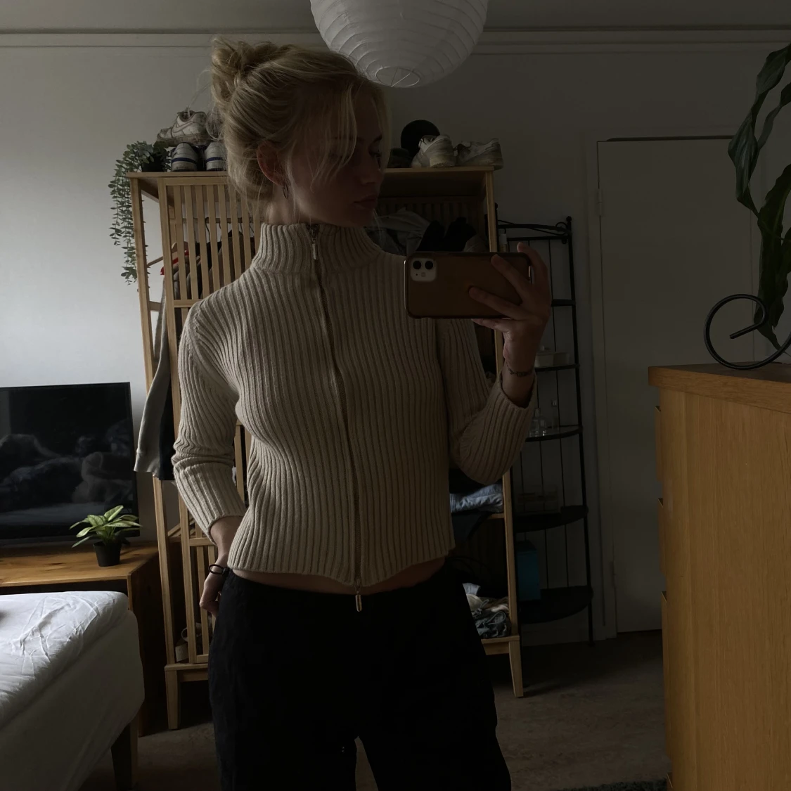 Ribbad tröja med dragkedja - 91