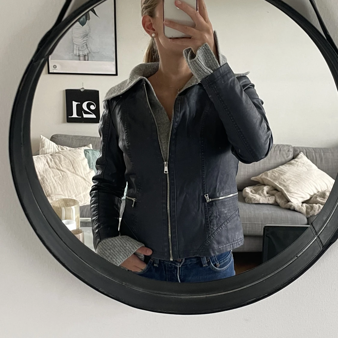 Vintage blå skinnjacka - 90