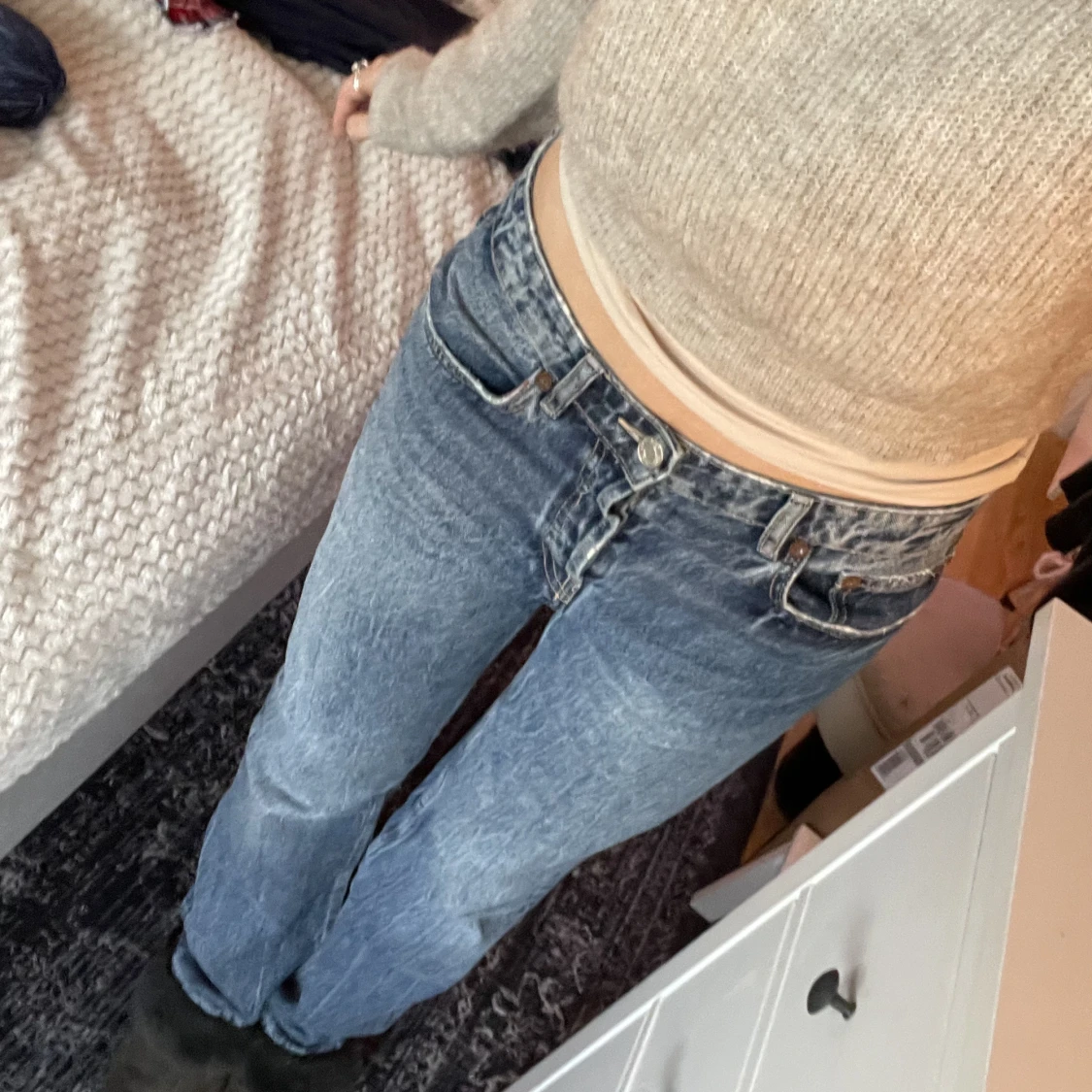 Grå stickad ulltröja - 90