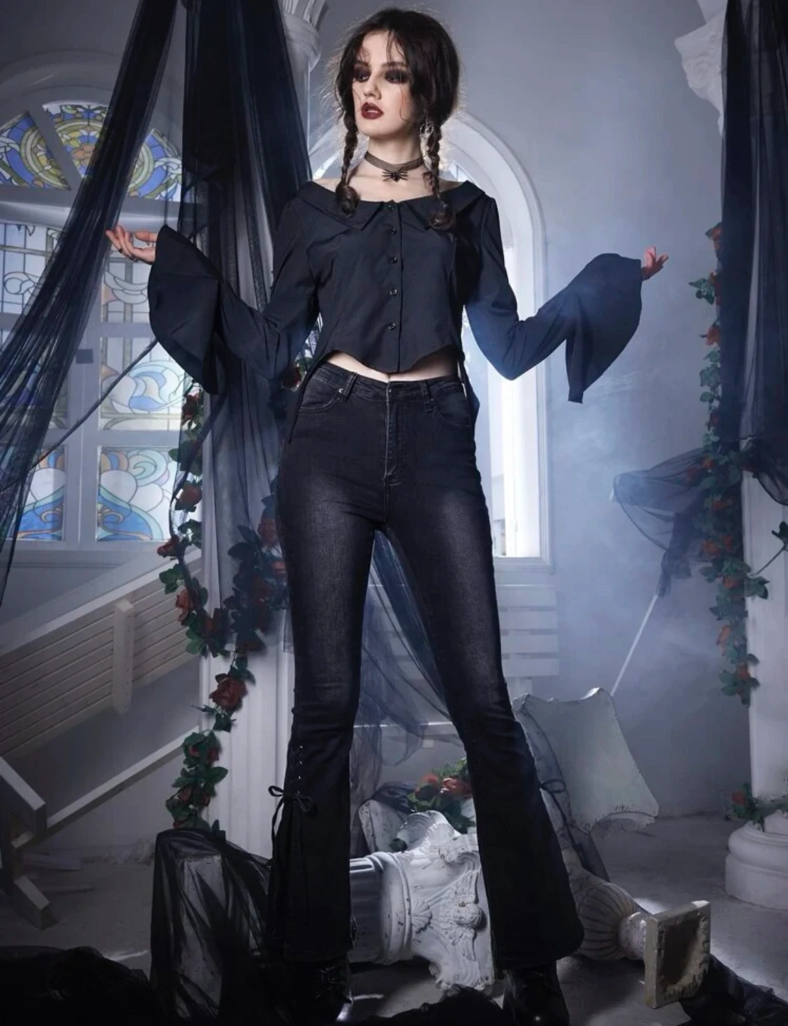 Gotisk topp, romantisk topp, svart gothic topp, emo punk dark, y2k topp - 90