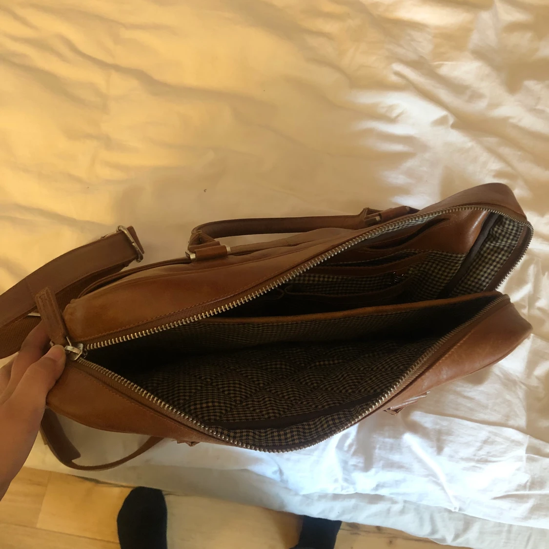 Vintage läder axelremsväska  - 90