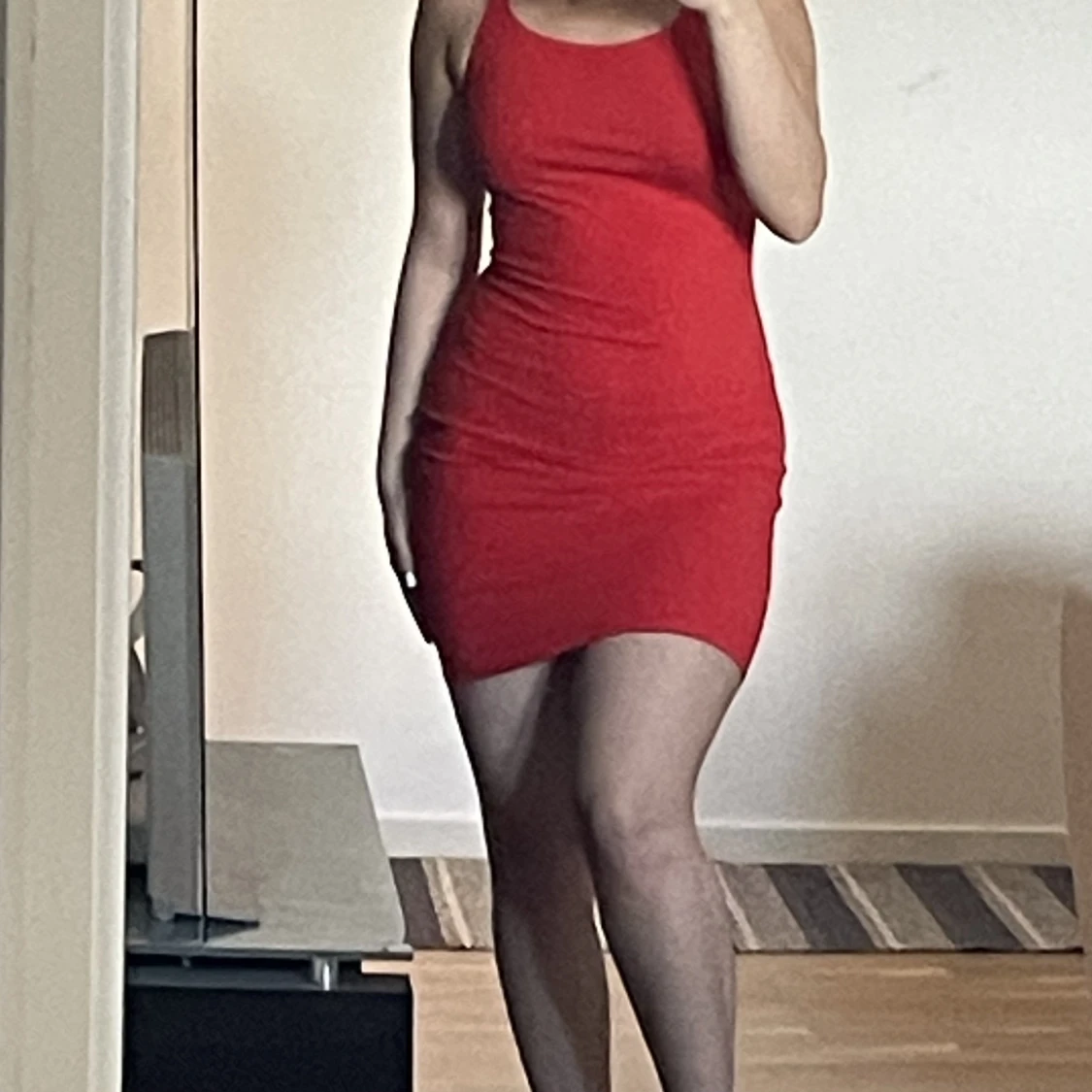 Röd klänning strl: xs  - 90