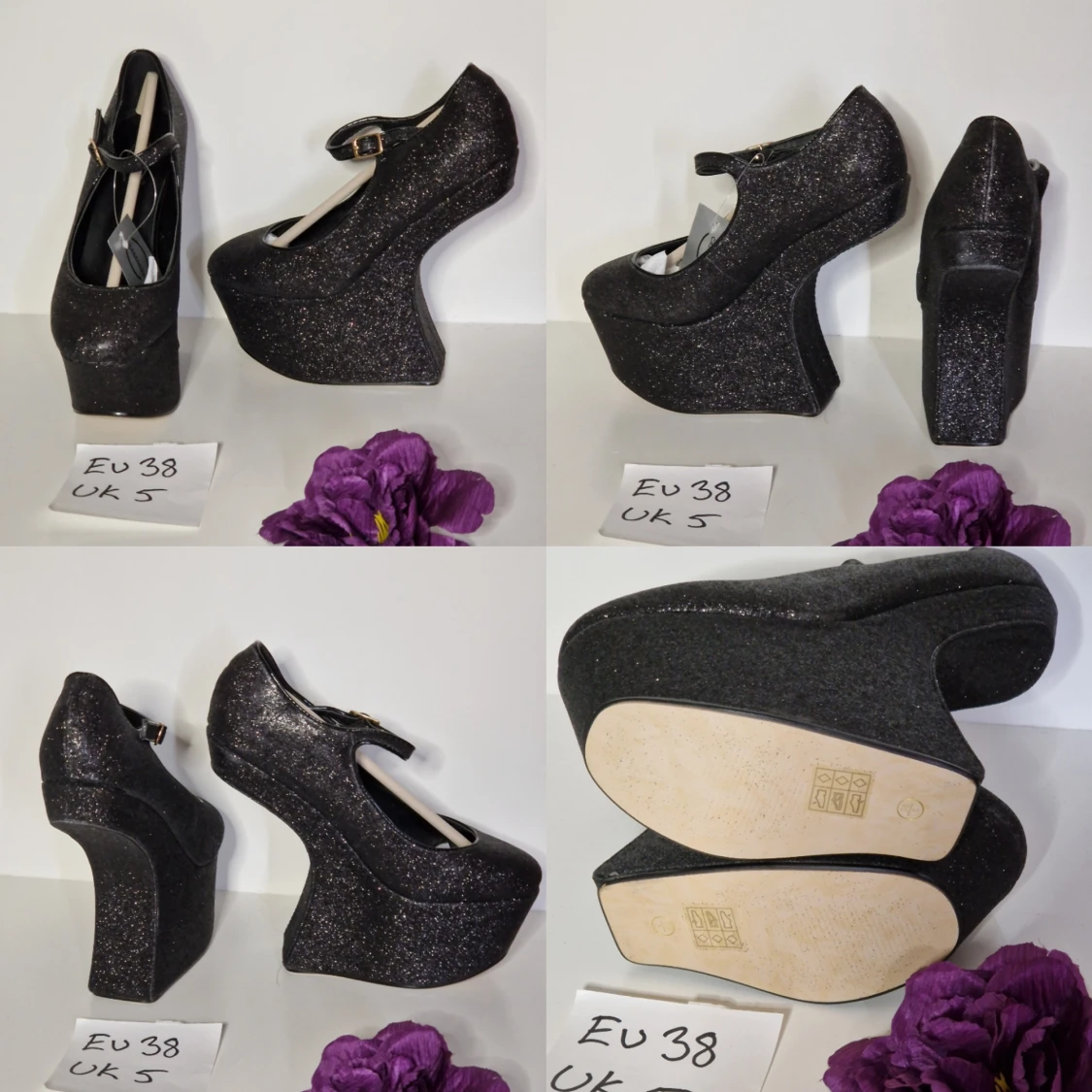 Svarta glittriga heel-less pumps strl 38 - 90