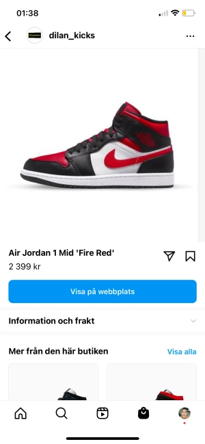 Red Fire Red, Jordan 1 Mid - Dem är använda 1-2 gånger, ingen crease men skosulan märker man. Passar 43, crease skydd kommer med. Om du har 44 går det att ta bort crease skydden så dem sitter bättre annars är det ba o ha kvar de. Kvitto tillkommer om tillfrågat. Sänker för snabb affä