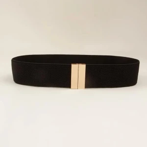 Svart bälte - Ett svart bälte med ett guld spänne. Detta bälte är jättefint att använda över klänningar. Bältet är väldigt strechigt och passar därför folk med S-M. För mer info och bilder skriv privat.