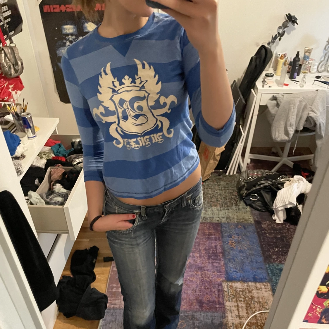 Blårandig topp - 90