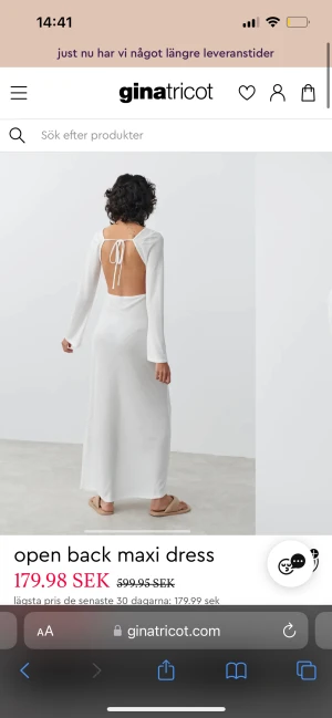 Långklänning gina - Vit långklänning från Gina med öppen rygg i storlek xs! Endast använd vid ett tillfälle 💕 frakt tillkommer 