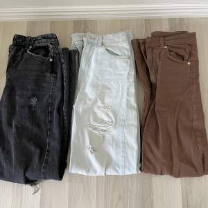 Tre par hägmidjade jeans! De svarta är från Gina Tricot och de andra två från h&m. 100 kr styck för de svarta och ljusa, och 60 för de bruna. Eller alla tre för 200!💓