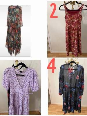 Klänningar  - 1. WIVFSSEEXDM COLLECTION flerfärgad klänning, storlek S , 300kr  2. Studio Sanderson X Uniqlo Damklänning med ärmlös aBH-ringning i terrakotta och blommigt tryck, Storlek S , 150kr  3. Gina Tricot klänningen storlek S, 150 kr  4. Gina Tricot klänningen Storlek 38 , 100kr   Du kan hitta mer på min sida 