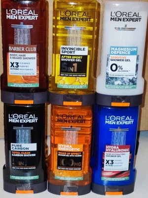 L'Oréal Men Expert Shower Gel  -  L'Oréal Men Expert Shower Gel 12st: Barber Club 2 X 300ml, Invincible Sport 2 x 300ml, Magnesium Defence 2 x 300ml, Pure Carbon 2 x 300ml, Hydra Energetic 2 x 300ml, Hydra Hyaluronic 2 x 300ml. Nya och oöppnade. Priset är för 12st.        (Det är möjligt att köpa både fler och färre)