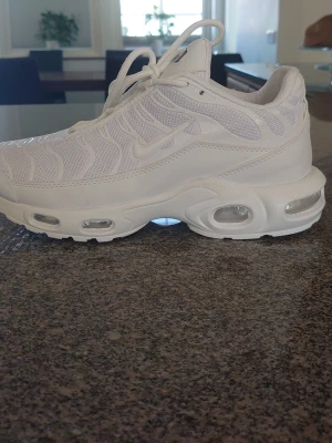Nike Air Max Plus vita sneakers - Nike Air Max Plus sneakers i helvitt med mesh- och syntetmaterial, ikoniska vågformade detaljer och synliga Air Max-enheter i sulan. Snygg och sportig modell med klassisk Nike Swoosh på sidan. Perfekt för dig som gillar streetwear och stilrena sneakers.