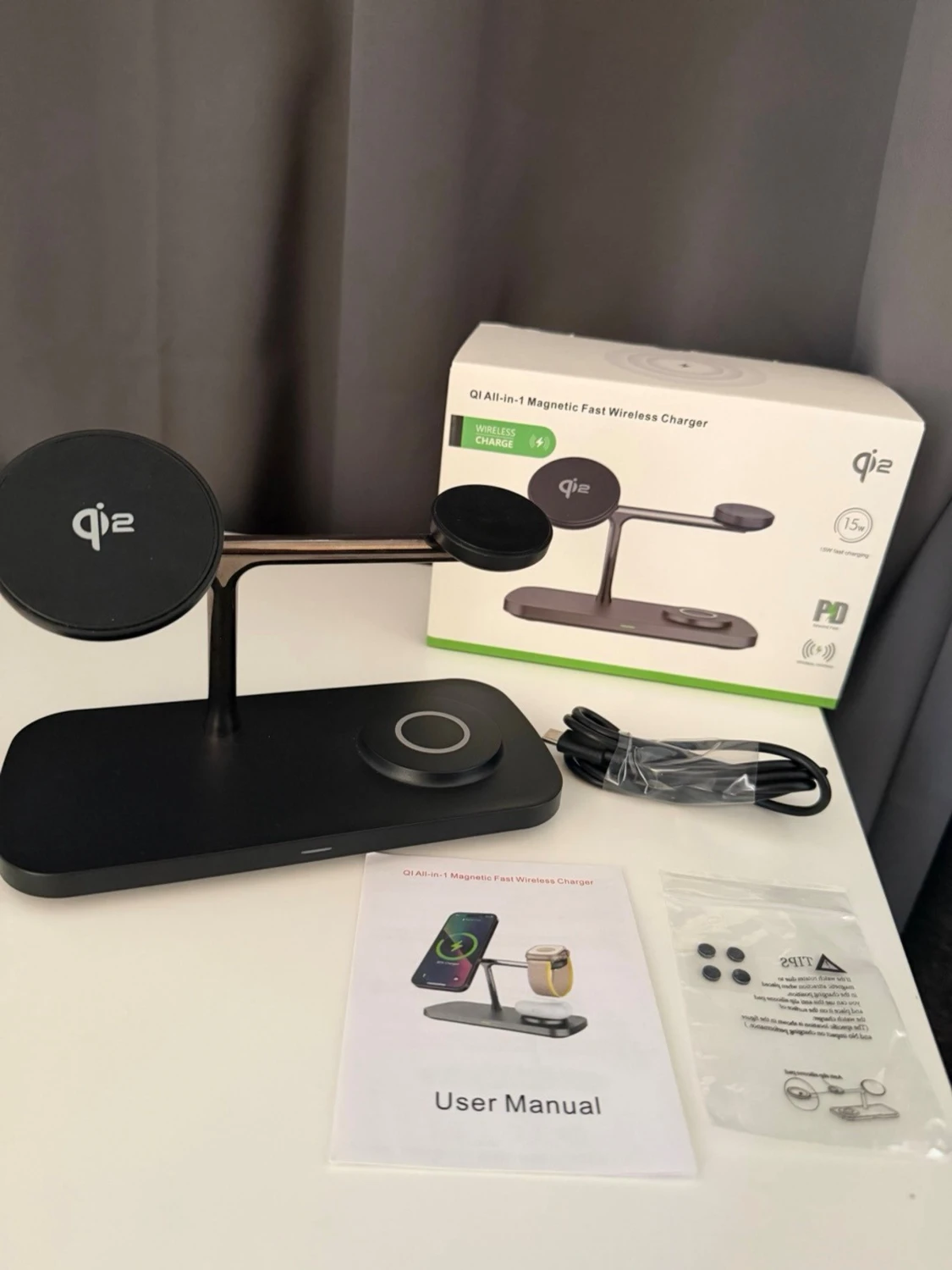 Qi2 3-i-1 magnetisk trådlös laddare