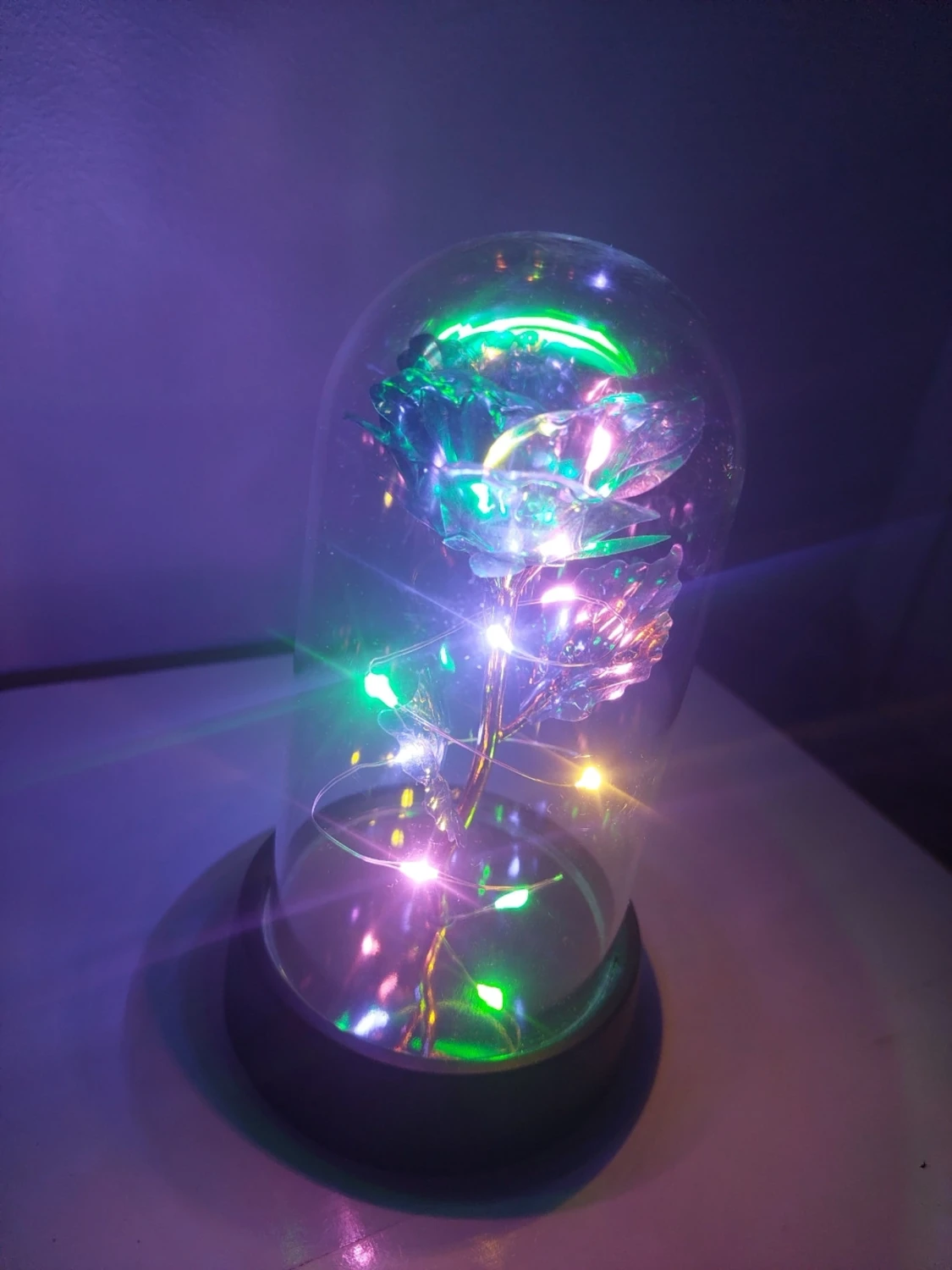 Glaskupa med LED-ros och ljusslinga - 2