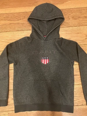 Mörkgrå Gant hoodie - Snygg mörkgrå gant hoodie i väldigt bra skick, knappt använd, storlek är 158-164 
