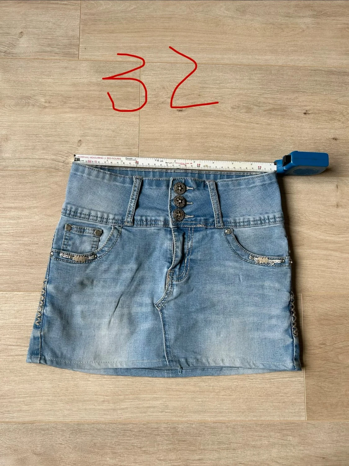 Ljusblå Y2K Mini Skirt Jeanskjol Silver Diva Embroidery Storlek XXS - 4