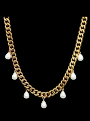 18K guldpläterat halsband med pärlor  - Stilfullt halsband. Kedjetjocklek-7mm .Nickelfri. Högkvalitativt rostfritt, 18K guldpläterat stål 316   #8