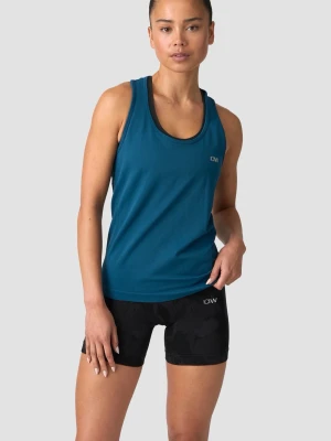 Blå träningslinne från ICANIWILL - Snygg blå träningslinne från ICANIWILL med racerback-design och logga på bröstet. Perfekt för gymmet eller löpning, tillverkad i ett lätt och stretchigt material som andas. Passformen är kroppsnära och ger bra rörelsefrihet.