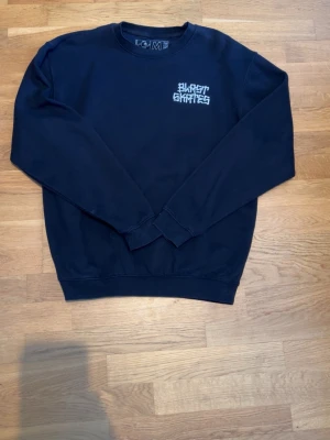 Black tagger crewneck från Blast Skates - Cool svart sweatshirt från Blast Skates med vit logga tryckt på bröstet och stor text på ryggen. Klassisk rund halsringning och ribbade muddar vid ärmslut och nederkant. Perfekt för dig som gillar streetwear och skatekultur. Köpt helt ny i butik för 600, har använt runt 5 gånger så praktiskt sätt nästintill ny. Finns inga defekter eller skador.