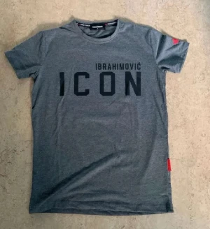 Grå ICON t-shirt från Dsquared2 - Cool grå t-shirt från Dsquared2 med svart text 'IBRAHIMOVIĆ ICON' på framsidan och en stor svartvit bild med DSQUARED2-logga på ryggen. T-shirten har rund hals och korta ärmar, perfekt för dig som gillar sportiga och trendiga plagg.