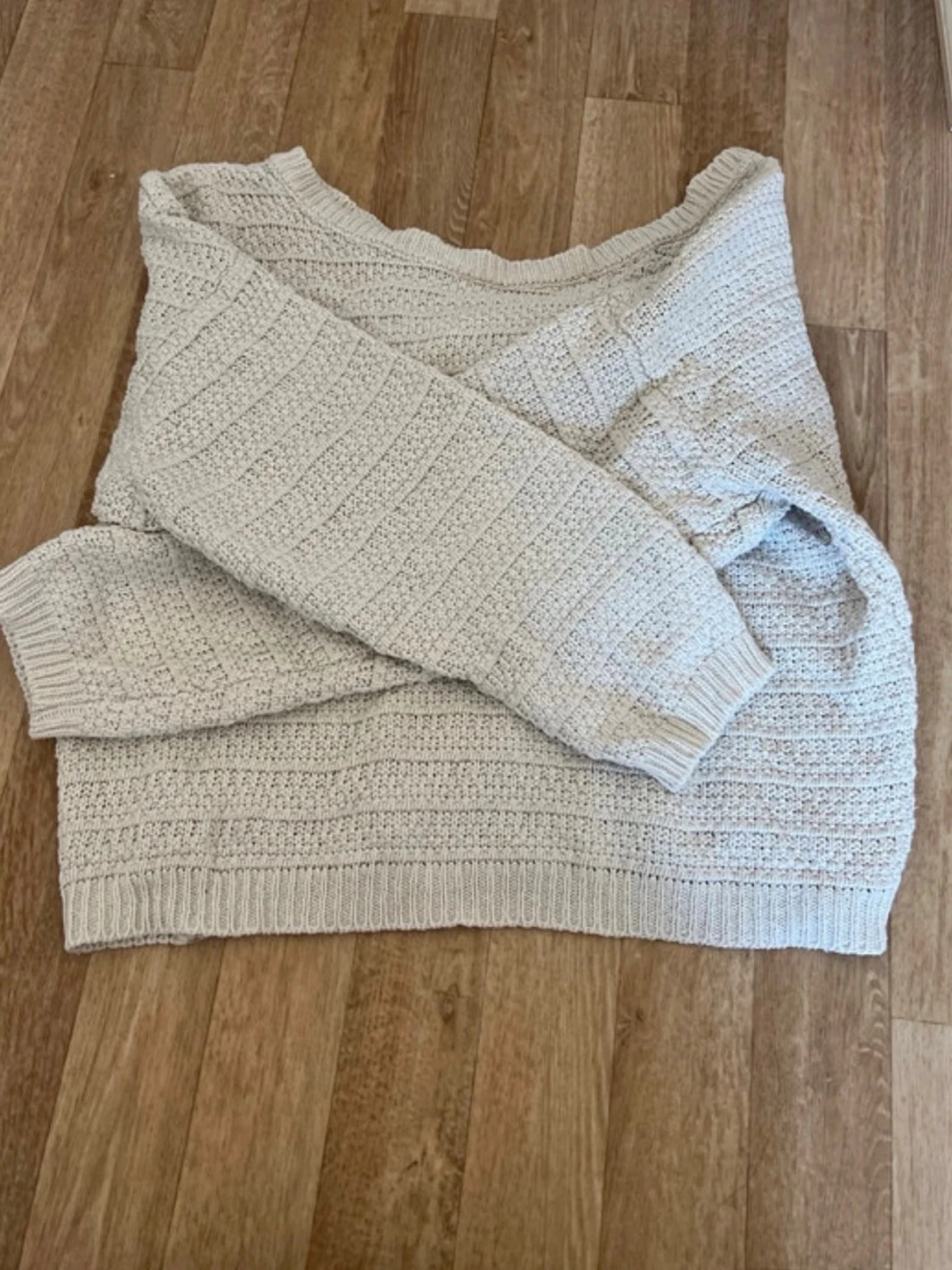 Off shoulder stickad tröja ljusbeige - 2