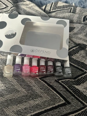 8 nagellack Depend beige/cremevit,lila, ljusrosa, neonrosa, röd shimmrig, svart shimmrig glitter, silvrig shimmer  - Så söta mellan/små nagellack från Depend, nagellacken är sparsamt använda så knappt använda. Färgerna är: beige/cremevit,lila, ljusrosa, neonrosa, röd shimmrig, röd glitter shimmrig, svart shimmrig glitter, silvrig shimmer 