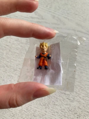 Dragon Ball Z minifigur Goku - Liten samlarfigur av Goku från Dragon Ball Z, tillverkad i plast. Figuren har orange dräkt med blå detaljer och blont hår. Perfekt för fans av anime och manga eller som dekoration till skrivbordet.