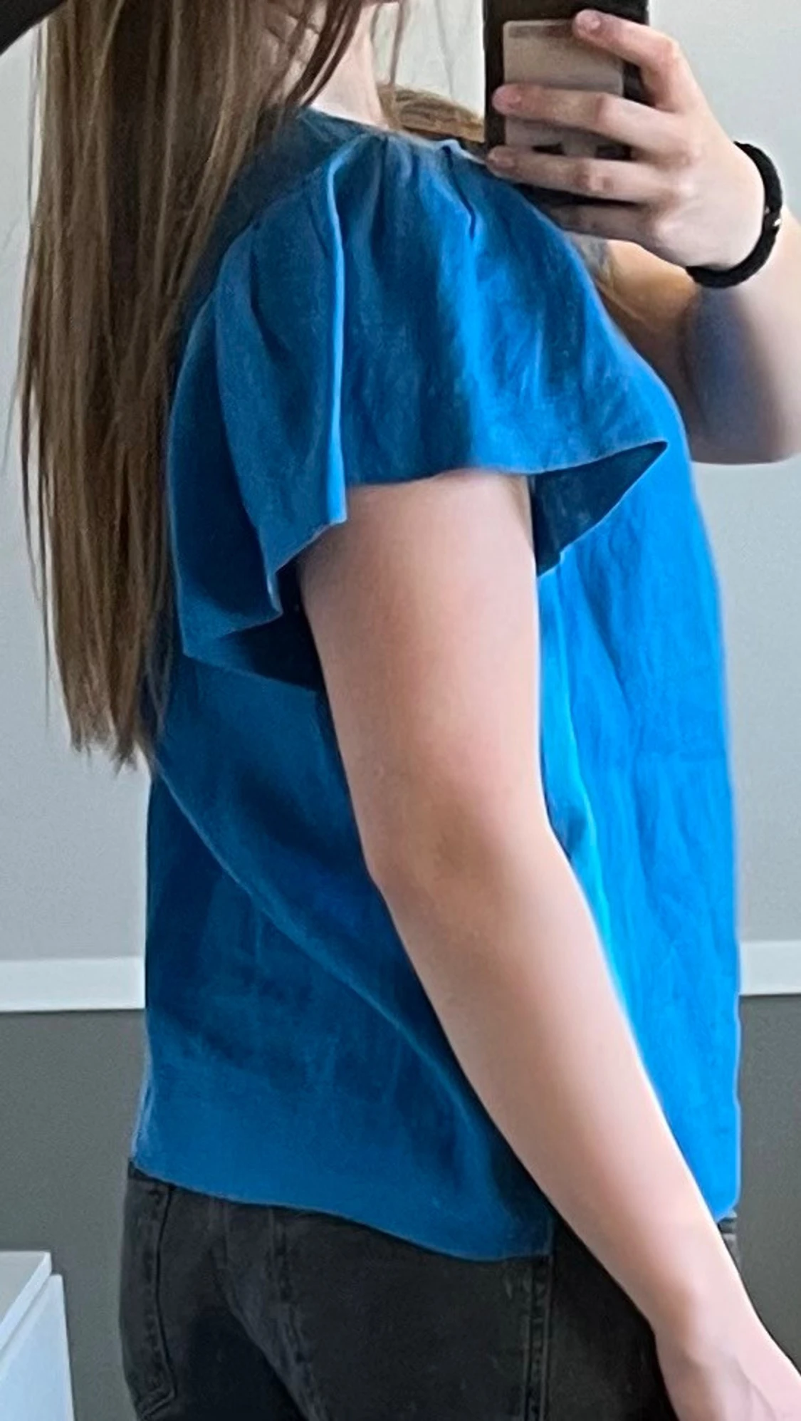 Blå kortärmad blus - 5