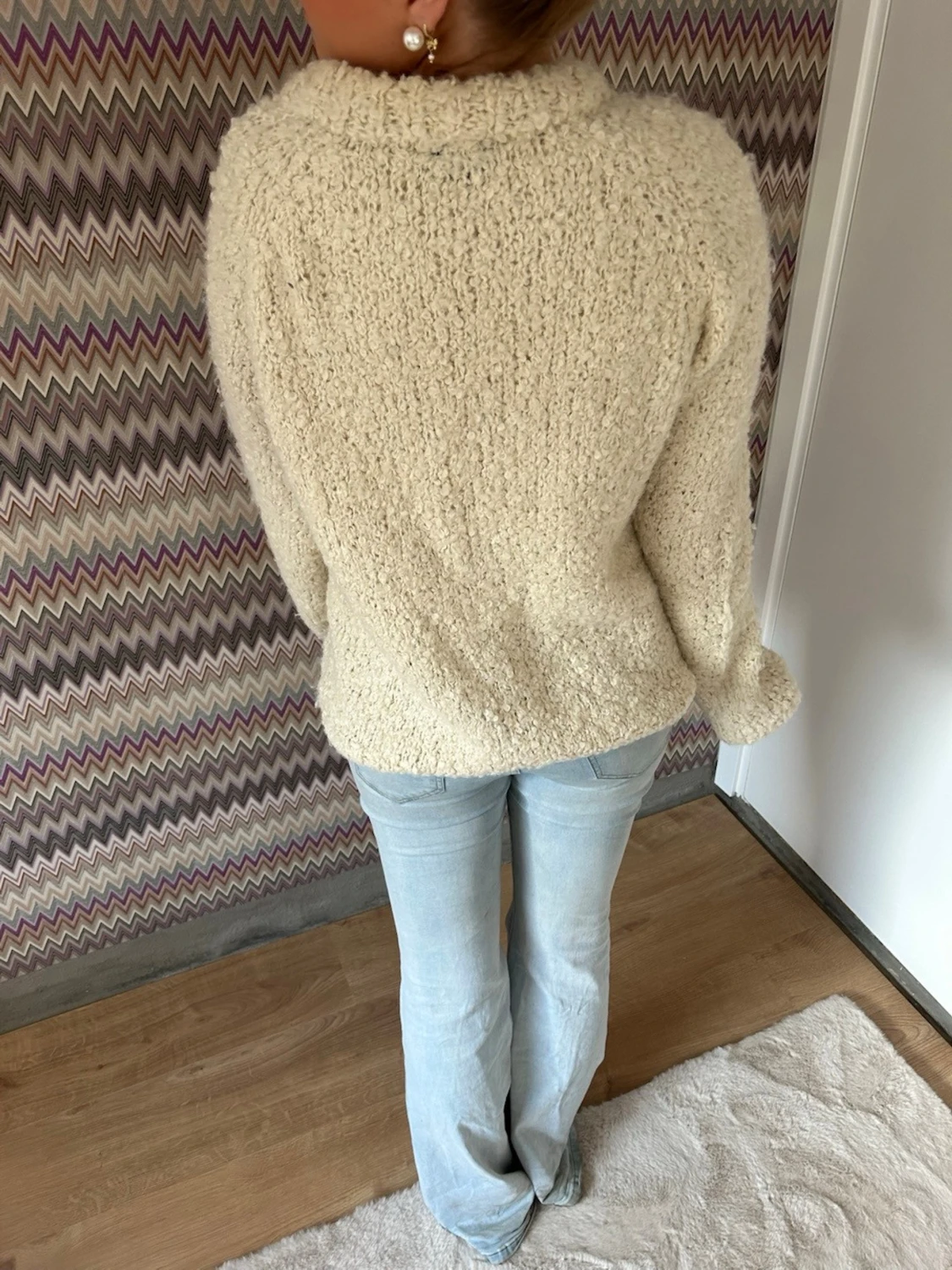 Krämvit teddykofta med dragkedja - 2