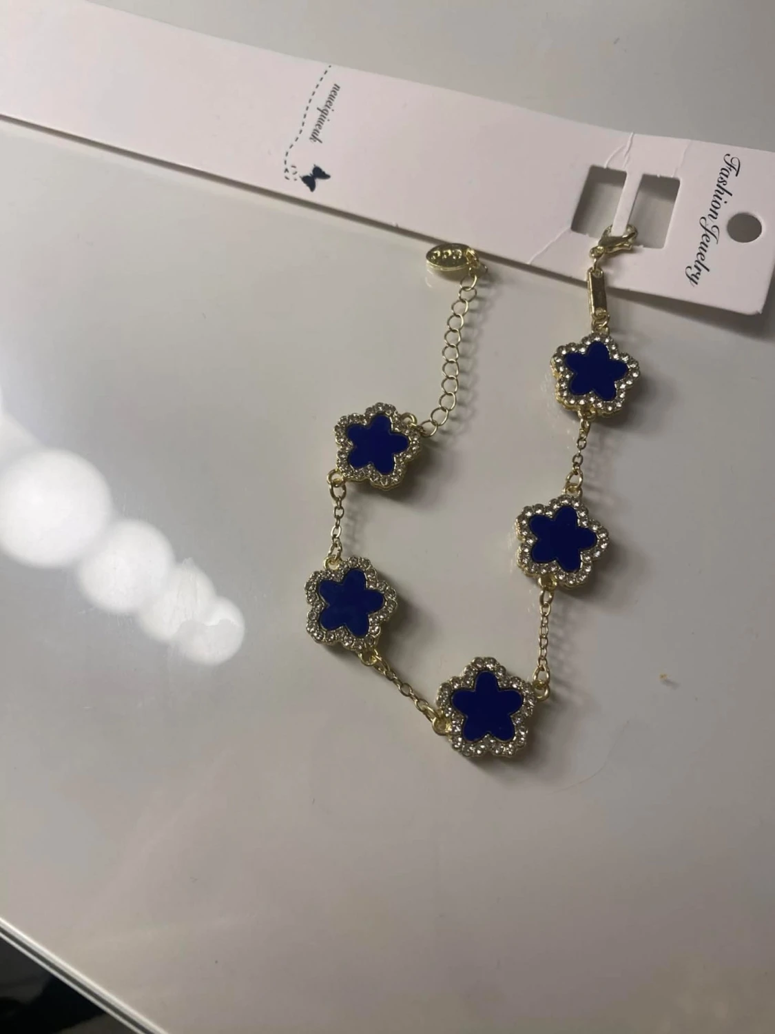 Guldarmband med blå klöverhängen 18K pläterad - 1