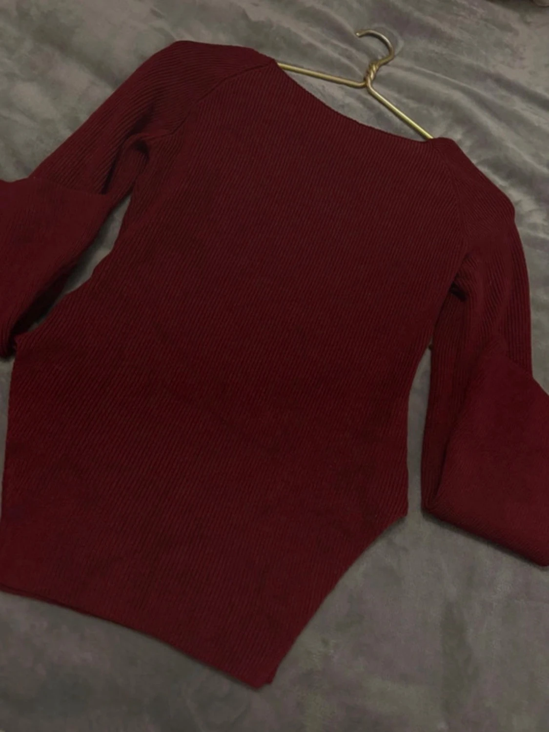 Vinröd ribbad topp med lång ärm - 2