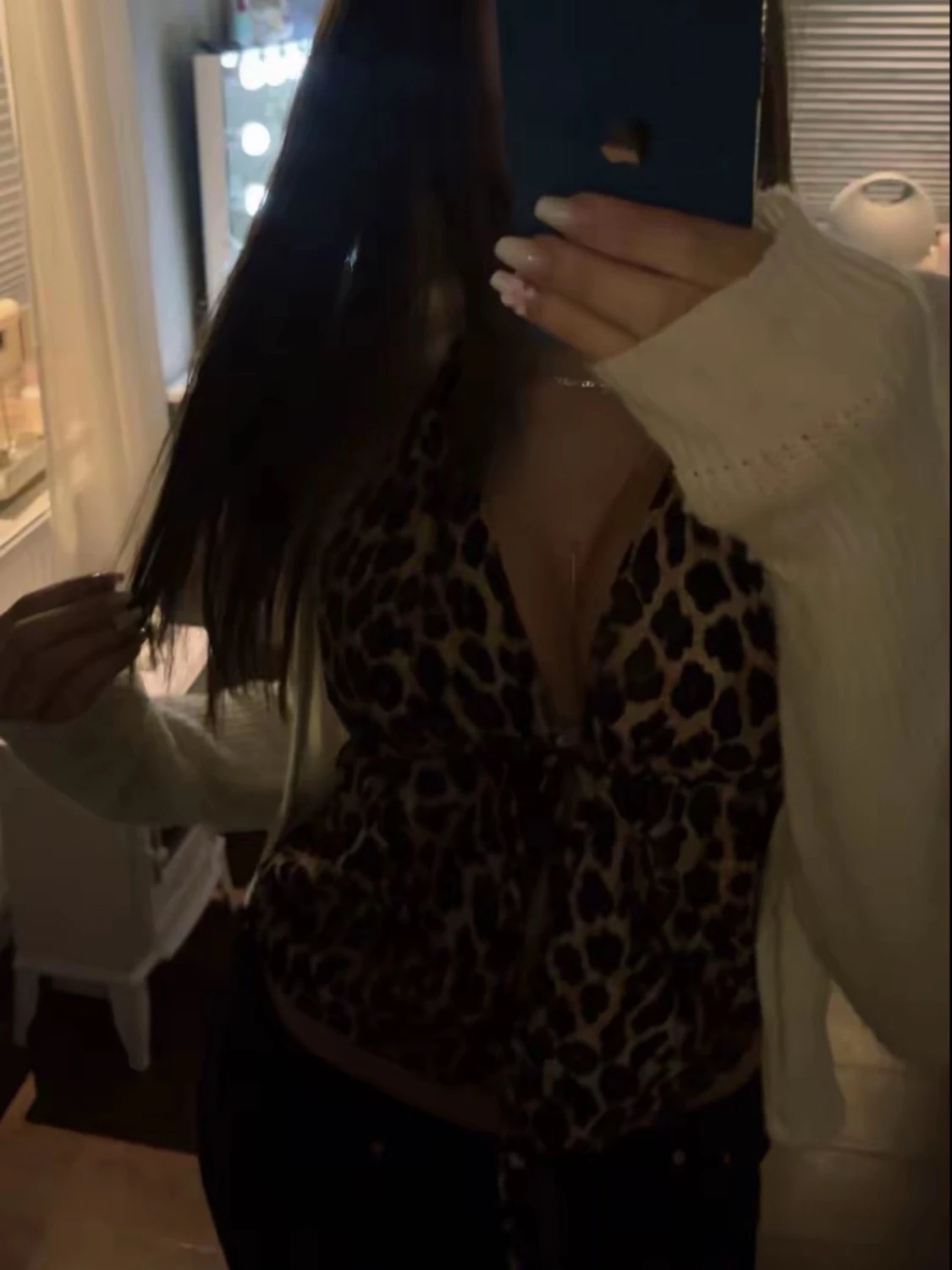 Leopardmönstrad halterneck linnetopp - 1