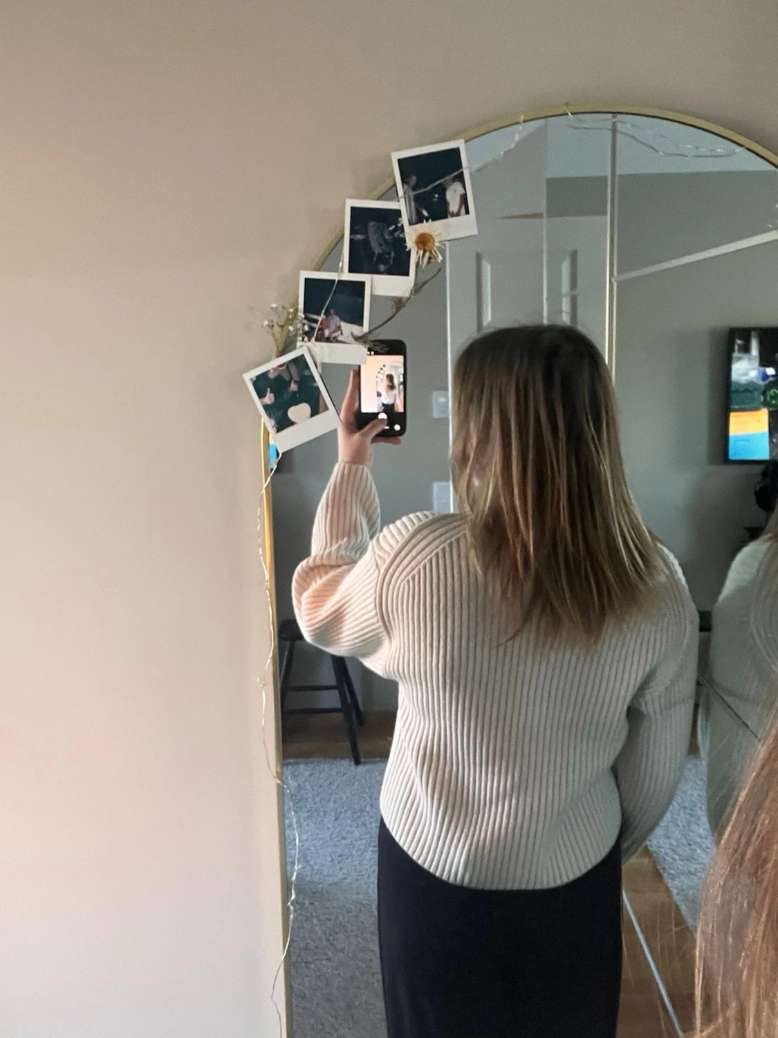 Vit ribbstickad polotröja - 1