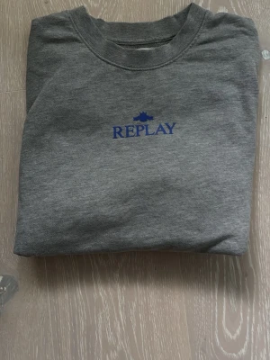 Grå sweatshirt från Replay - Grå sweatshirt från Replay med blå logga broderad på bröstet. Klassisk rund halsringning och ribbade muddar vid ärmslut och nederkant. Perfekt för en avslappnad och stilren look.