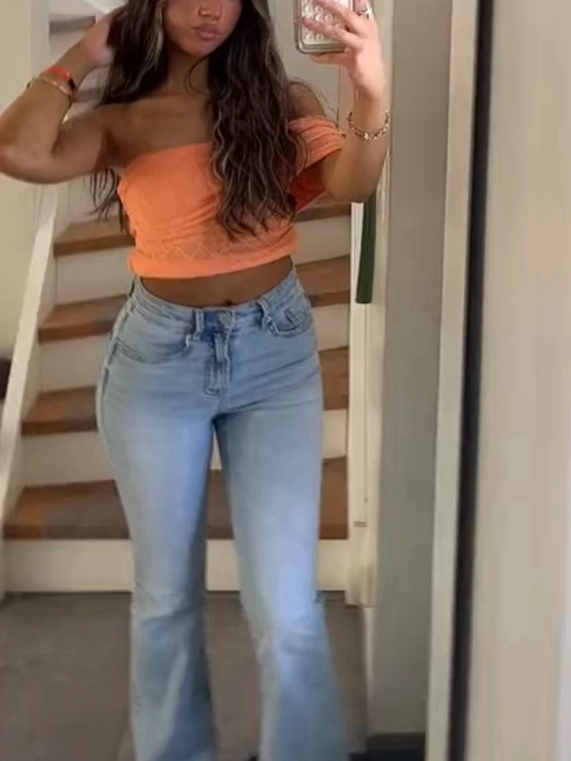 Orange off shoulder crop top - 1