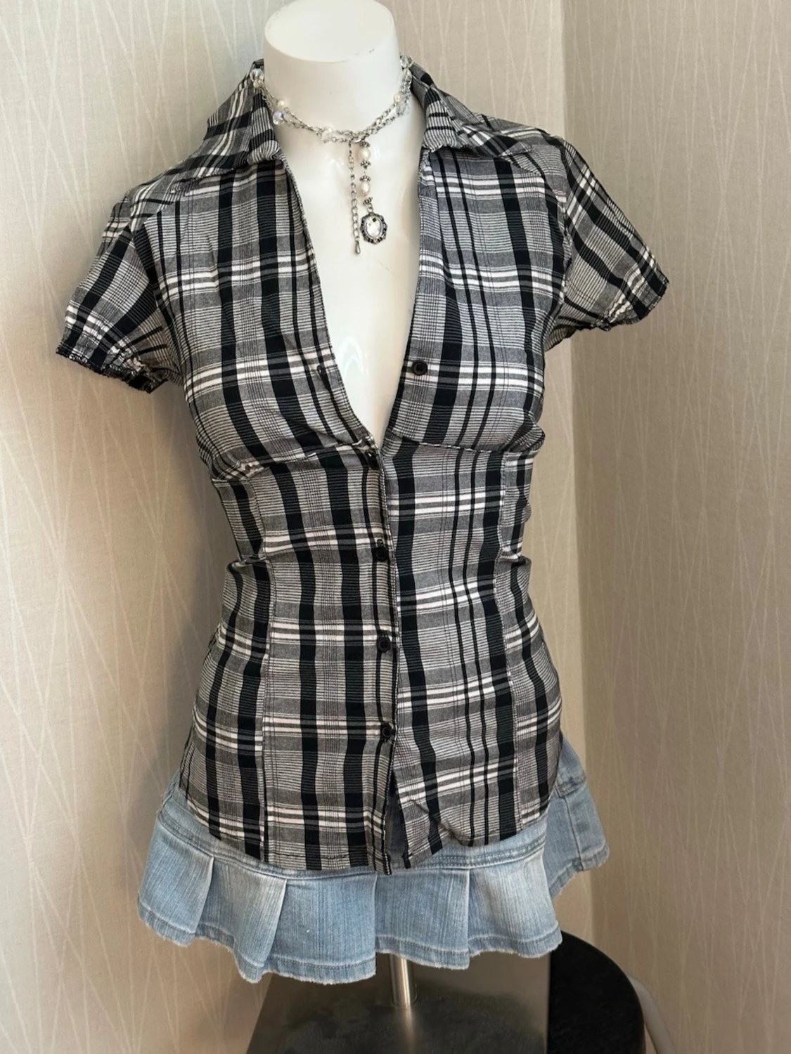 Made in italy Svartvitrutig skjorta med kort ärm
