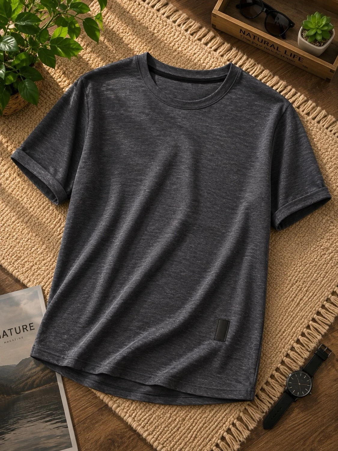 Grå T- Shirt med Snygga Ärmar